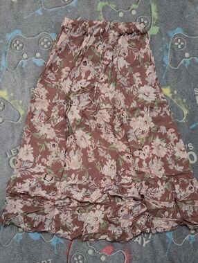 Mauve Floral Tiered Maxi Skirt with Elastic Waistband